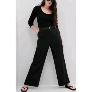 NEW Gap Wide Leg Black Pants Mid Rise Twill Khakis Womens 16P Mid Rise Casual